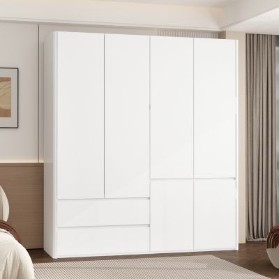 Large Wardrobe With 6-Door 2-Drawer，Bedroom Closet, Armoire, White