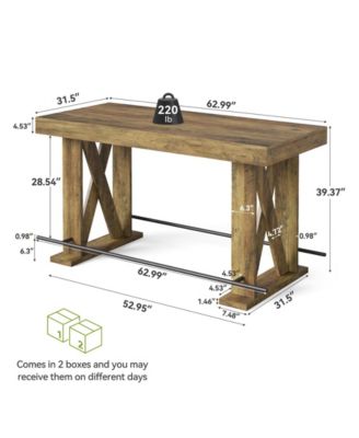 63-Inch Industrial Bar Table with Metal Footrest, Kitchen Pub Table with Sturdy and Heavy Duty X-Base