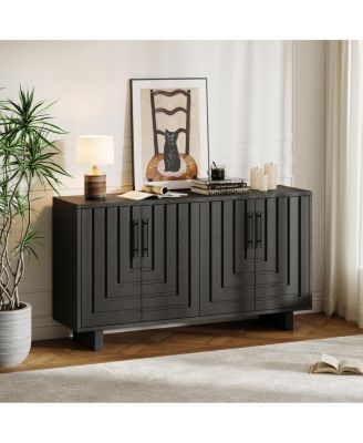 Modern 4-door storage cabinet with ash veneer and Black finish
