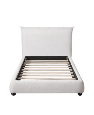 Twin Upholstered Platform Bed with Linen Pillow-Back Headboard