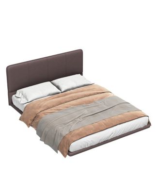 Floating Bed Frame w/LED, Modern PU Leather Platform Bed