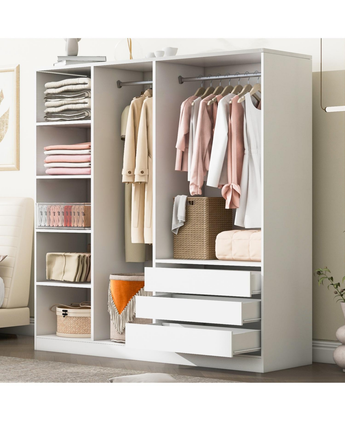 Streamdale Furniture Modern Open Wardrobe with Drawers & Shelves