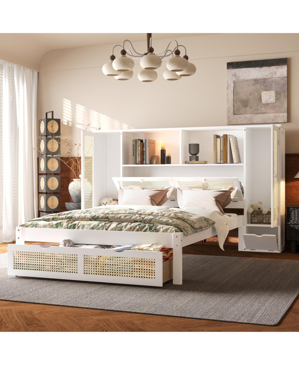 Streamdale Furniture Wooden Platform Bed with Storage Lockers, Drawer, Shelf