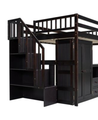 Full-Size Multifunctional Loft Bed with Staircase and Storage