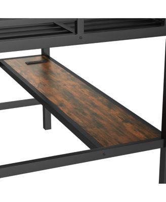 Metal Loft Bed with Power Outlet & LED Light, Black