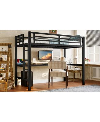 Metal Loft Bed with Power Outlet & LED Light, Black
