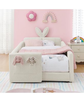 Twin Size Upholstered Platform Bed with Rabbit Ear Headboard