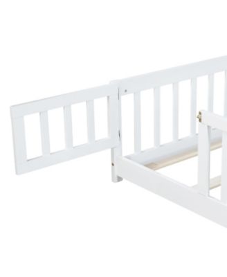 Twin Floor Bed with Fence & Door, White