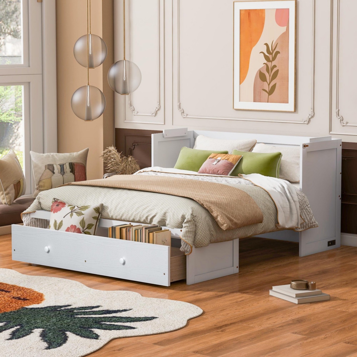 Streamdale Furniture Queen Murphy Bed with Usb Port and a Large Drawer