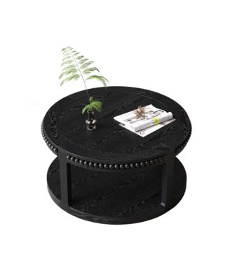 31.5" Round Wood Coffee Table - 2-Tier Rustic Shelf