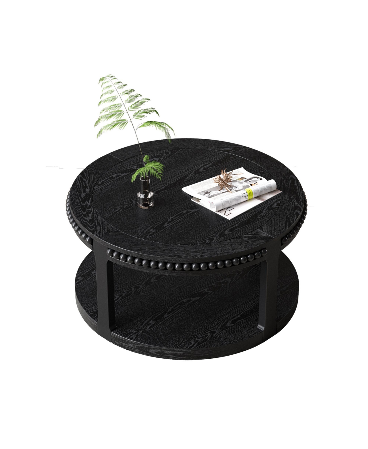 Streamdale Furniture 31.5" Round Wood Coffee Table - 2-Tier Rustic Shelf