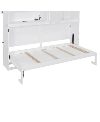 Twin Size Wall Murphy Bed with Cabinet, Shelves, Light & USB