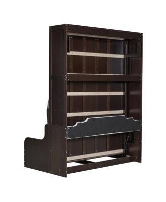 Queen Size Murphy Bed Wall Bed with Cushion, Espresso