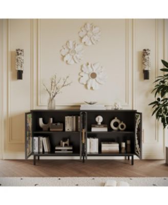 Streamdale Decorative 4-door cabinet with painted glass and metal frame