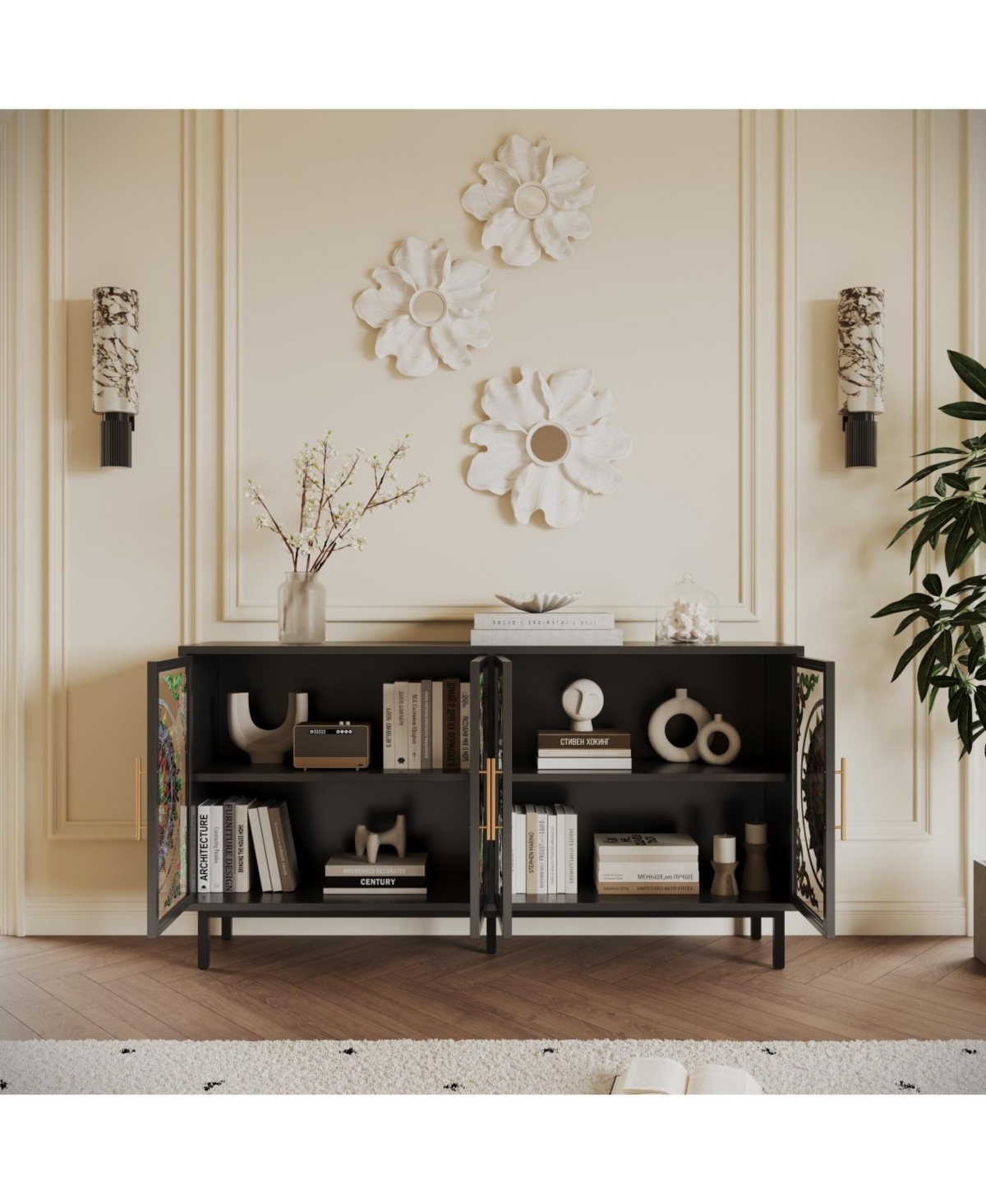 Streamdale Furniture Streamdale Decorative 4-door cabinet with painted glass and metal frame