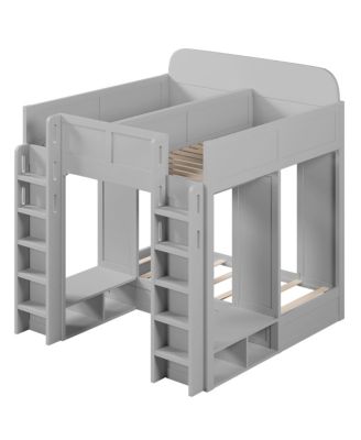 Triple Bunk Bed with Storage Shelves and Hooks