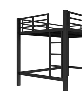 Full Size Metal Loft Bed with Ladder and Guardrails