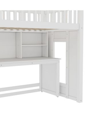 Twin Loft Bed with Desk, Storage Shelf & Stairs