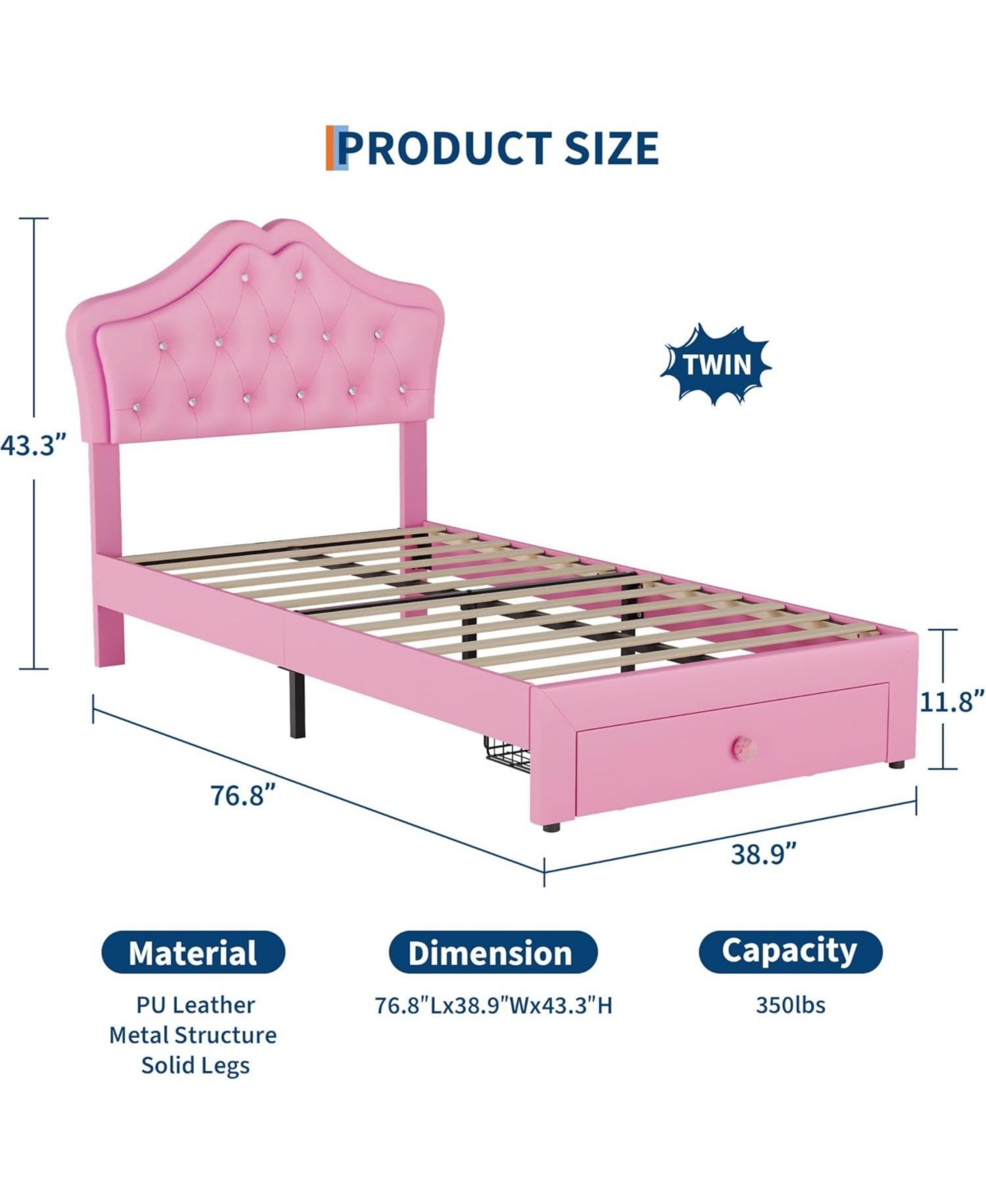 Gaomon Twin Upholstered Bed Frame with Led Headboard Lights & Storage Drawer, Noise Free, Platform for Kids and Teens