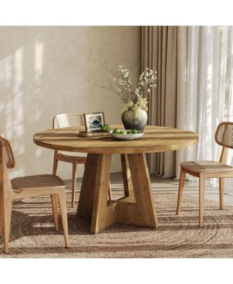 Solid Wood Round Dining Table, 47" Farmhouse Kitchen Table for 4-6, Wooden Circle Dinner Table 