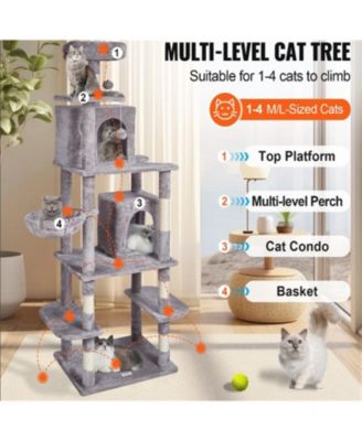 68.5" Cat Tower with Cat Condos Scratching Post in Light Grey