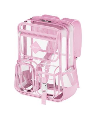 Clear Backpack for Kids & Adults, Stadium & School Approved, Waterproof PVC Bookbag, 16.9"H x 13.7"L x 6.6"W - Pink