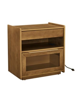 Mid Century Modern Nightstand with Charging Station & 2 Drawers