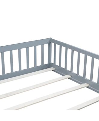 Queen Floor Bed with Fence & Guardrails