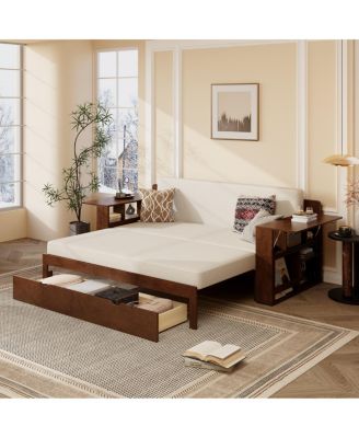 Daybed with Removable Desk, Storage Drawers & Hydraulic Side Table