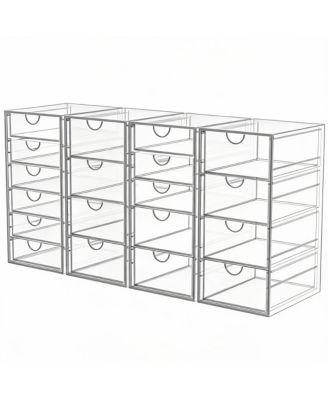 4 Pack Acrylic Makeup Organizer with 19 Drawers for Bathroom & Vanity Storage