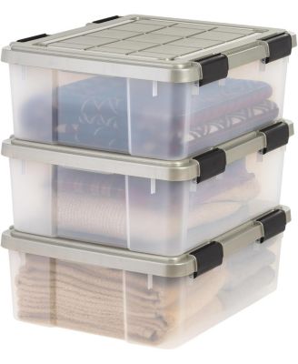 USA 27 Qt Storage Bins with Gasket Seal Lid, Clear/Chrome, 3Pk