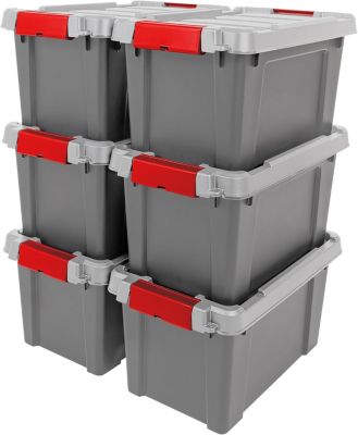 USA 5 Gallon Lockable Storage Totes with Lids, 6 Pack - Heavy-Duty Durable Stackable Containers, Large Garage Organizing Bins Moving Tubs