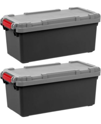 USA, 15-Gallon, Lockable Storage Trunk Box, Plastic, Black/Gray, 2Pk
