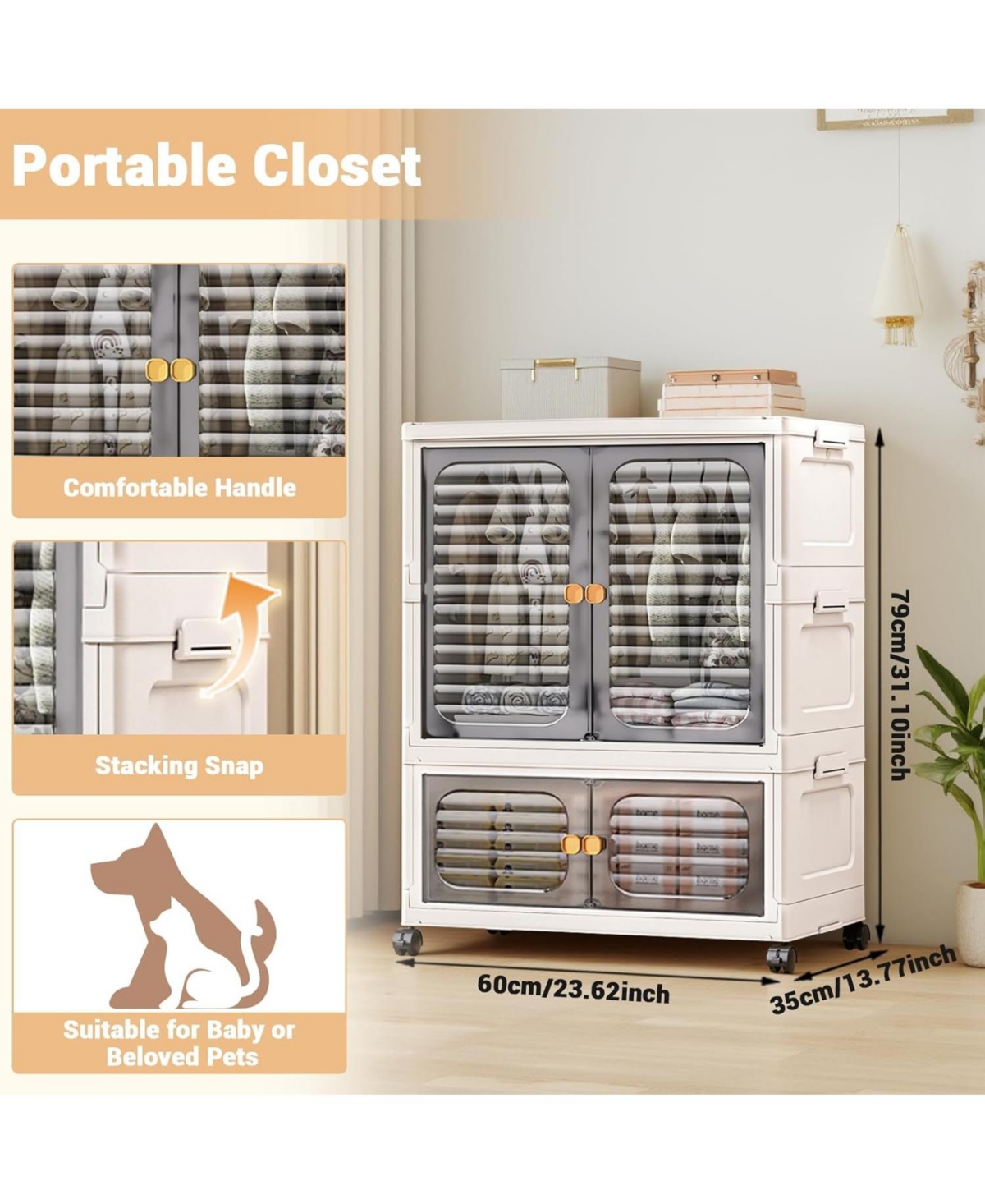 gaomon Pet Wardrobe Closet, Stackable Storage Cabinet, Clothes Cabinet with Doors