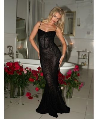 Women's Ulani Black Burnout Velvet Detail Mesh Maxi Dress