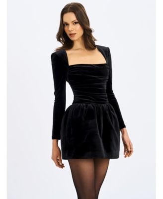 Women's Catrina Black Velvet Square Neck Bow-Tie Mini Dress