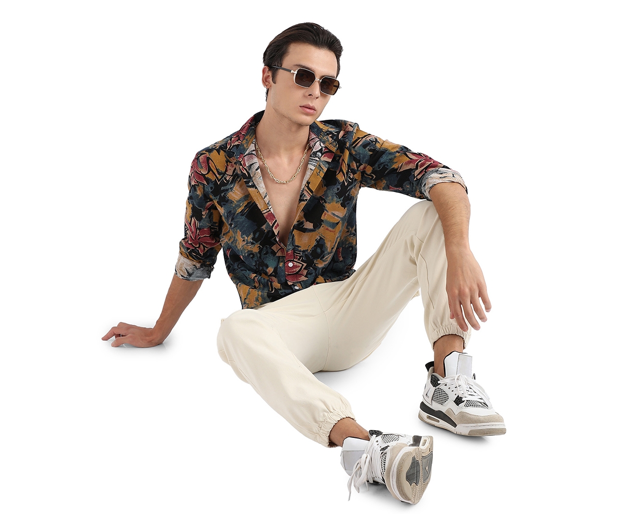 Campus Sutra Men's Multicolour Artistic Flowers Shirt