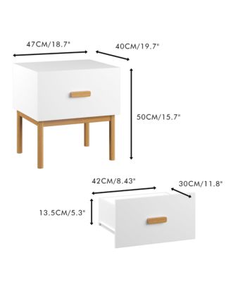 Modern White Nightstand with Drawer & Wood Legs