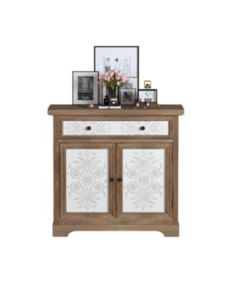 Rustic Carved Floral Accent Cabinet