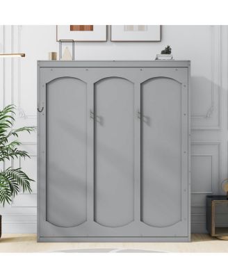  Queen Size Murphy Bed Wall Bed with Shelves, Gray