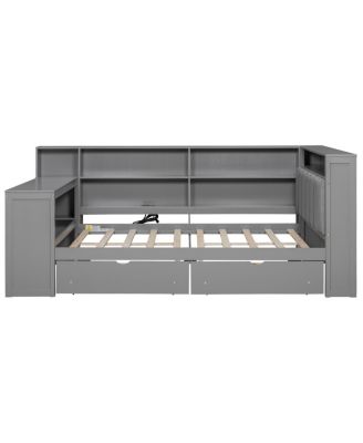  Wood Full Platform Bed w/Storage, Drawers, Charging, LED, Desk, Upholstered Headboard