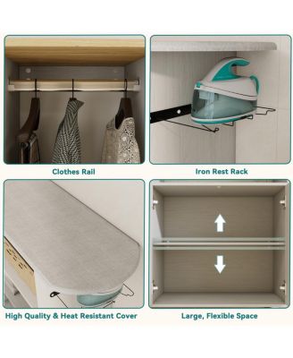 Ironing Cart with Rolling Board, Multipurpose Cabinet with Wheels & Shelf