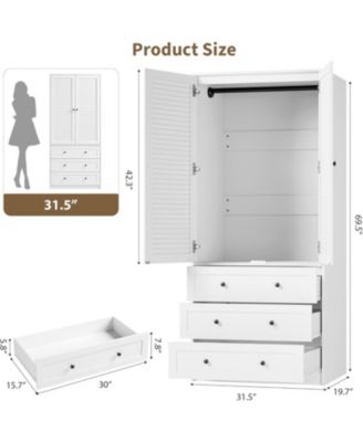 Garvee Armoire Wardrobe Closet with Drawers, 69.5" Wooden Wardrobe Cabinet with Hanging Rod, 2 Doors Clothing Storage Cabinet for Bedroom