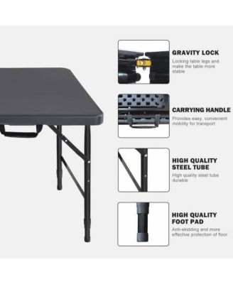 Folding Table 4FT, Heavy Duty Portable Plastic Folding Table with Handle, Anti-Slip Feet, Waterproof, Easy to Clean, Adjustable Height