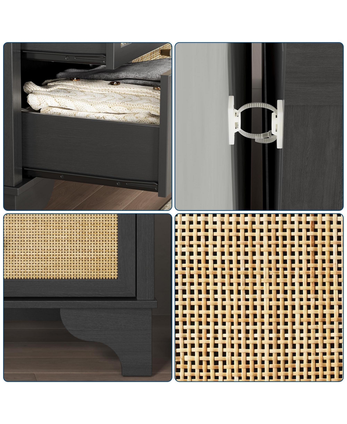 Gaomon 7 Drawer Dresser for Bedroom, 47.3" Wide Natural Rattan Chest of Drawers