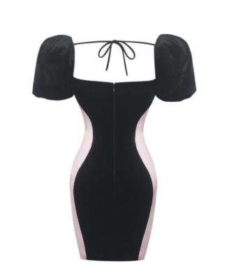 Women's Nova Black Contoured Sweetheart Puff Sleeve Mini Dress