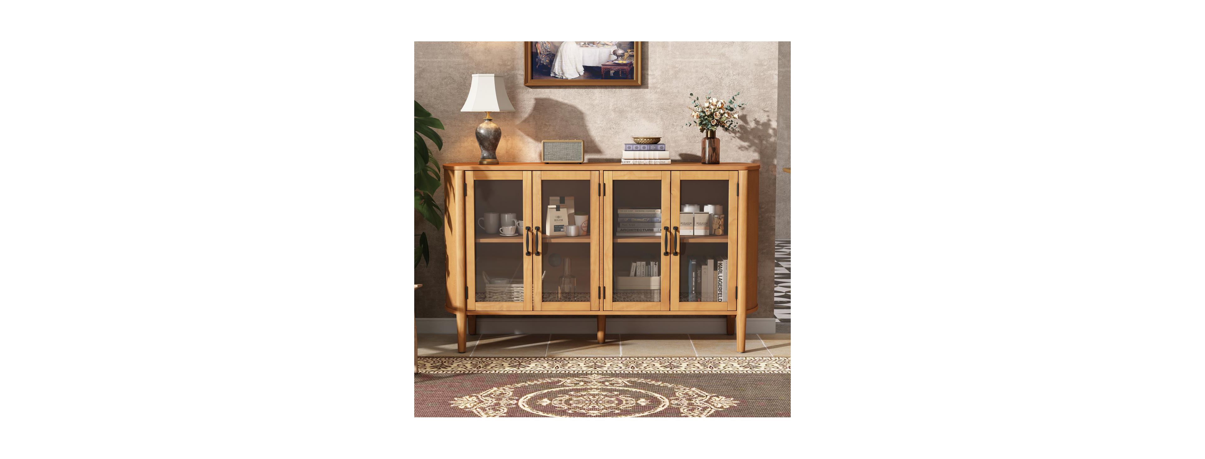 Streamdale Furniture Streamdale Stylish 4-door storage cabinet for living/dining room entrance, large, natural