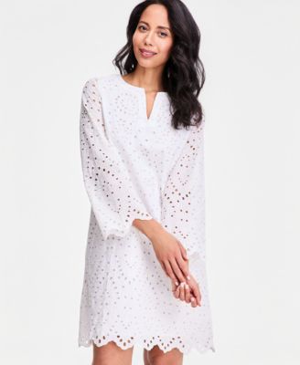 Women's Novelty Eyelet 3/4-Sleeve Shift Dress