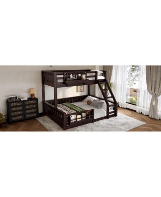 Streamdale Twin XL over Queen Bunk Bed with Ladder, Guardrails, Pegboard & Bookshelf, Espresso