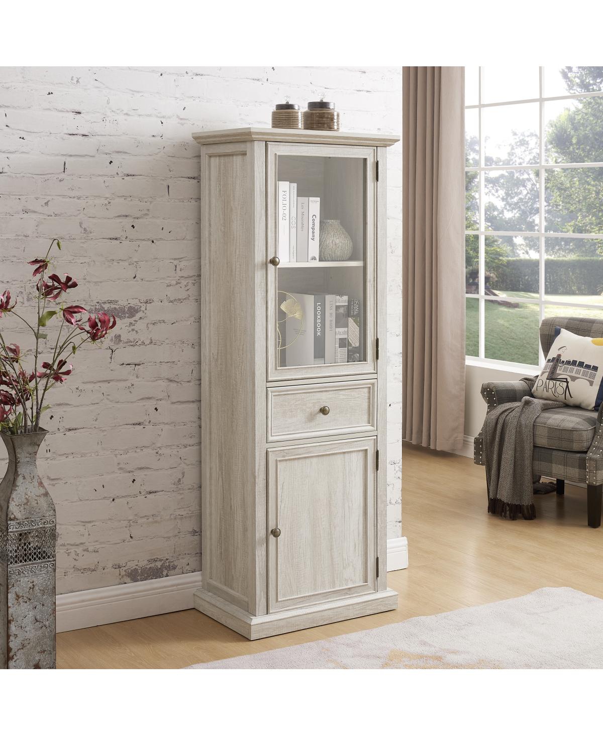 Streamdale Tall Storage Cabinet with Glass Door and Shelves, White